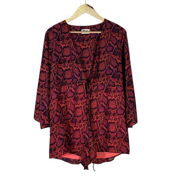 Show Me Your Mumu Roxy Romper Womens S Red Pink Snakeskin V-Neck Boho Hippie - Picture 2 of 8